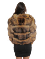 Giacca corta manica tre quarti oro sfumato nocciola 38 pelliccia volpe con trasporto pelle