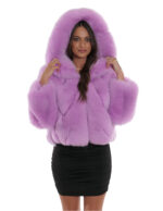 Giacca pelliccia di volpe trasversale 42 manica lunga e cappuccio fucsia chiusura zip