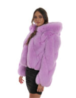 42 transversal fox fur jacket with long sleeve and fuchsia hood with zip closure - Image 3