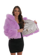 42 transversal fox fur jacket with long sleeve and fuchsia hood with zip closure - Image 7