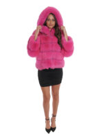 Horizontale Fuchspelzjacke 44 3/4 Ärmel und fuchsiafarbene Kapuze mit Hakenverschluss – Bild 5