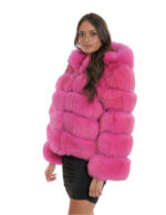 Horizontale Fuchspelzjacke 44 3/4 Ärmel und fuchsiafarbene Kapuze mit Hakenverschluss – Bild 3