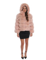 Horizontal Fox Fur Jacket 44 3/4 Sleeve and Pink Hood Closure Hooks - Image 5