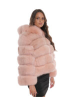 Horizontal Fox Fur Jacket 44 3/4 Sleeve and Pink Hood Closure Hooks - Image 4