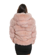 Horizontal Fox Fur Jacket 44 3/4 Sleeve and Pink Hood Closure Hooks - Image 6