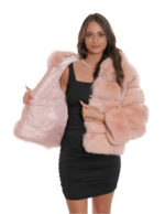 Horizontal Fox Fur Jacket 44 3/4 Sleeve and Pink Hood Closure Hooks - Image 7