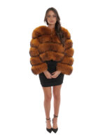 Giacca volpe pelliccia corta collo chanel 42 arancione sfumato manica lunga chiusura ganci