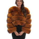 Giacca volpe pelliccia corta collo shanel 42 arancione sfumato manica lunga chiusura ganci