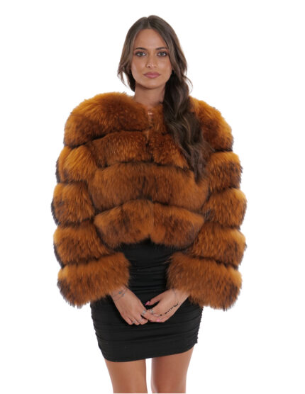 Giacca volpe pelliccia corta collo shanel 42 arancione sfumato manica lunga chiusura ganci