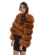Giacca volpe pelliccia corta collo chanel 42 arancione sfumato manica lunga chiusura ganci