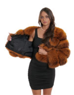 Giacca volpe pelliccia corta collo chanel 42 arancione sfumato manica lunga chiusura ganci