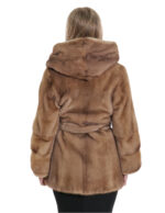 Cappotto visone con cintura pelle intera e orizzontale maniche nocciola 40 con cappuccio