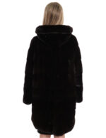 Cappotto 84cm colore cioccolato 54 pelliccia visone orizzontale con cappuccio
