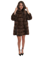 Coat 80 cm demi horizontal mink 54 hood drawstring waist fur - Image 5
