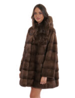 Coat 80 cm demi horizontal mink 54 hood drawstring waist fur - Image 3
