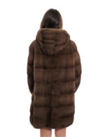 Coat 80 cm demi horizontal mink 54 hood drawstring waist fur - Image 6