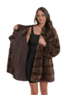 Coat 80 cm demi horizontal mink 54 hood drawstring waist fur - Image 7