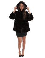 Mahogany V-knit jacket 54 fur mink with hood 3/4 sleeve - Image 5