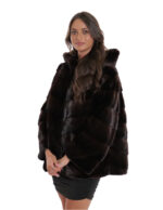 Mahogany V-knit jacket 54 fur mink with hood 3/4 sleeve - Image 3