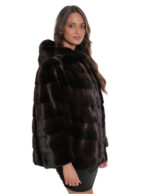 Mahogany V-knit jacket 54 fur mink with hood 3/4 sleeve - Image 4