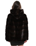 Mahogany V-knit jacket 54 fur mink with hood 3/4 sleeve - Image 6