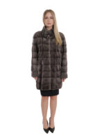 Coat 82 cm blue iris 44 long sleeve collar piping fur mink hooks - Image 5