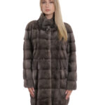 Cappotto 82 cm blu iris 44 manica lunga collo pistagna pelliccia visone ganci