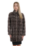 Cappotto 82 cm blu iris 44 manica lunga collo pistagna pelliccia visone ganci