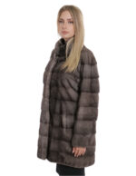 Coat 82 cm blue iris 44 long sleeve collar piping fur mink hooks - Image 3