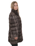 Coat 82 cm blue iris 44 long sleeve collar piping fur mink hooks - Image 4