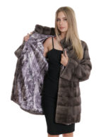 Coat 82 cm blue iris 44 long sleeve collar piping fur mink hooks - Image 7