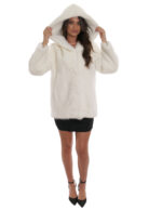 White mink fur jacket 44 full leather hood with long sleeve collar - Image 5