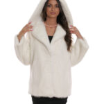 Giacca pelliccia visone bianco 44 pelle intera cappuccio con collo manica lunga