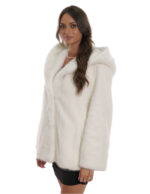 White mink fur jacket 44 full leather hood with long sleeve collar - Image 3