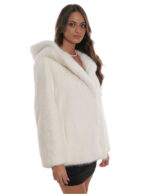 White mink fur jacket 44 full leather hood with long sleeve collar - Image 4
