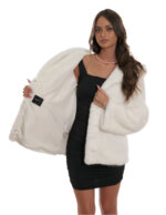 White mink fur jacket 44 full leather hood with long sleeve collar - Image 7