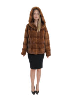 Gold mink jacket fur 48 drawstring waist and hood three-quarter sleeve hood external pockets - Image 5