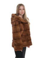 Giacca gold visone pelliccia 46 coulisse vita e cappuccio manica tre quarti cappuccio tasche esterne