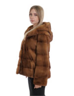 Giacca gold visone pelliccia 46 coulisse vita e cappuccio manica tre quarti cappuccio tasche esterne