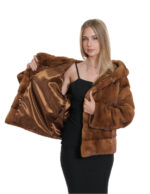 Giacca gold visone pelliccia 52 coulisse vita e cappuccio manica tre quarti cappuccio tasche esterne