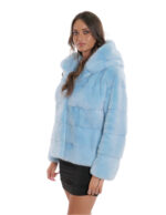 Аквамариновая куртка, мех норки, 44, кулиска, талия и капюшон, рукав три четверти, капюшон, внешние карманы — изображение 3