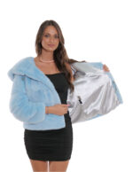 Аквамариновая куртка, мех норки, 44, кулиска, талия и капюшон, рукав три четверти, капюшон, внешние карманы — изображение 7