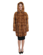 Damen 48 gold gold langer Mantel mit horizontalem Nerzfell 80 cm lang – Bild 4