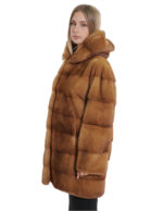 Damen 48 gold gold langer Mantel mit horizontalem Nerzfell 80 cm lang – Bild 2