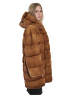 Damen 48 gold gold langer Mantel mit horizontalem Nerzfell 80 cm lang – Bild 3