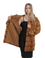 Damen 48 gold gold langer Mantel mit horizontalem Nerzfell 80 cm lang – Bild 6