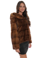 Dark gold mink fur hooded jacket 44 drawstring and three-quarter sleeve hood - Image 4