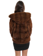 Dark gold mink fur hooded jacket 44 drawstring and three-quarter sleeve hood - Image 6