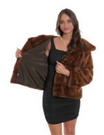 Dark gold mink fur hooded jacket 44 drawstring and three-quarter sleeve hood - Image 7