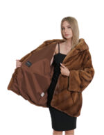 Mantella oro biondo visone 48/54 con lavorazione a V a pelle intera con cappuccio